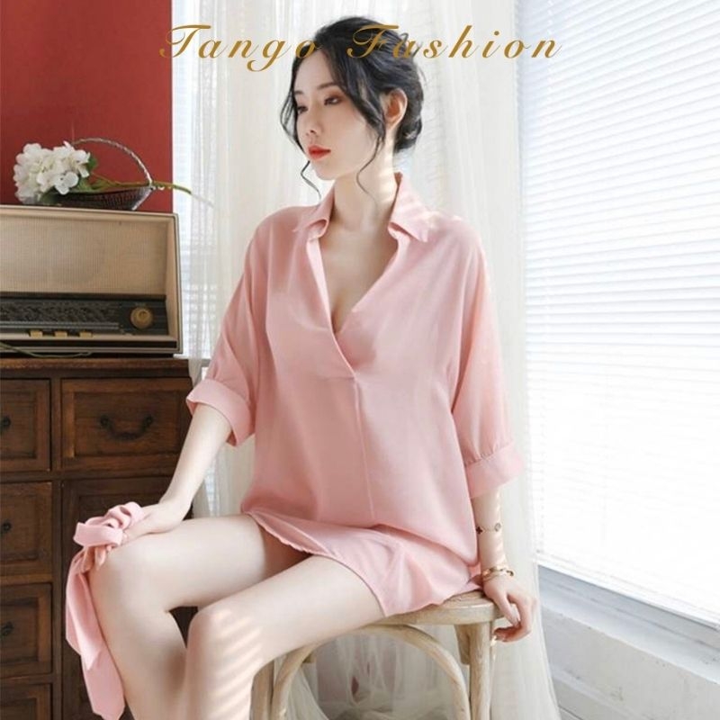 [Chất Đẹp - Form Chuẩn] Áo sơ mi ngủ nữ cao cấp - váy ngủ đẹp dài quyến rũ, đồ mặc nhà gợi cảm [TANGO FASHION]