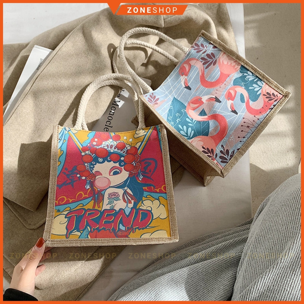 Túi cói mini hàng loại 1 GIÁ SỈ, có dây kéo, móc xách chắc chắn, nhiều mẫu mã, hoạ tiết [ZONESHOP]