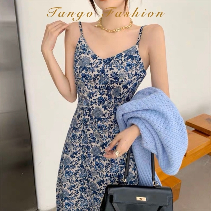 Váy hai dây nữ hoa nhí hàng quảng châu, chất thun co giãn 4 chiều, kiểu dáng suông dễ thương [TANGO SHOP]