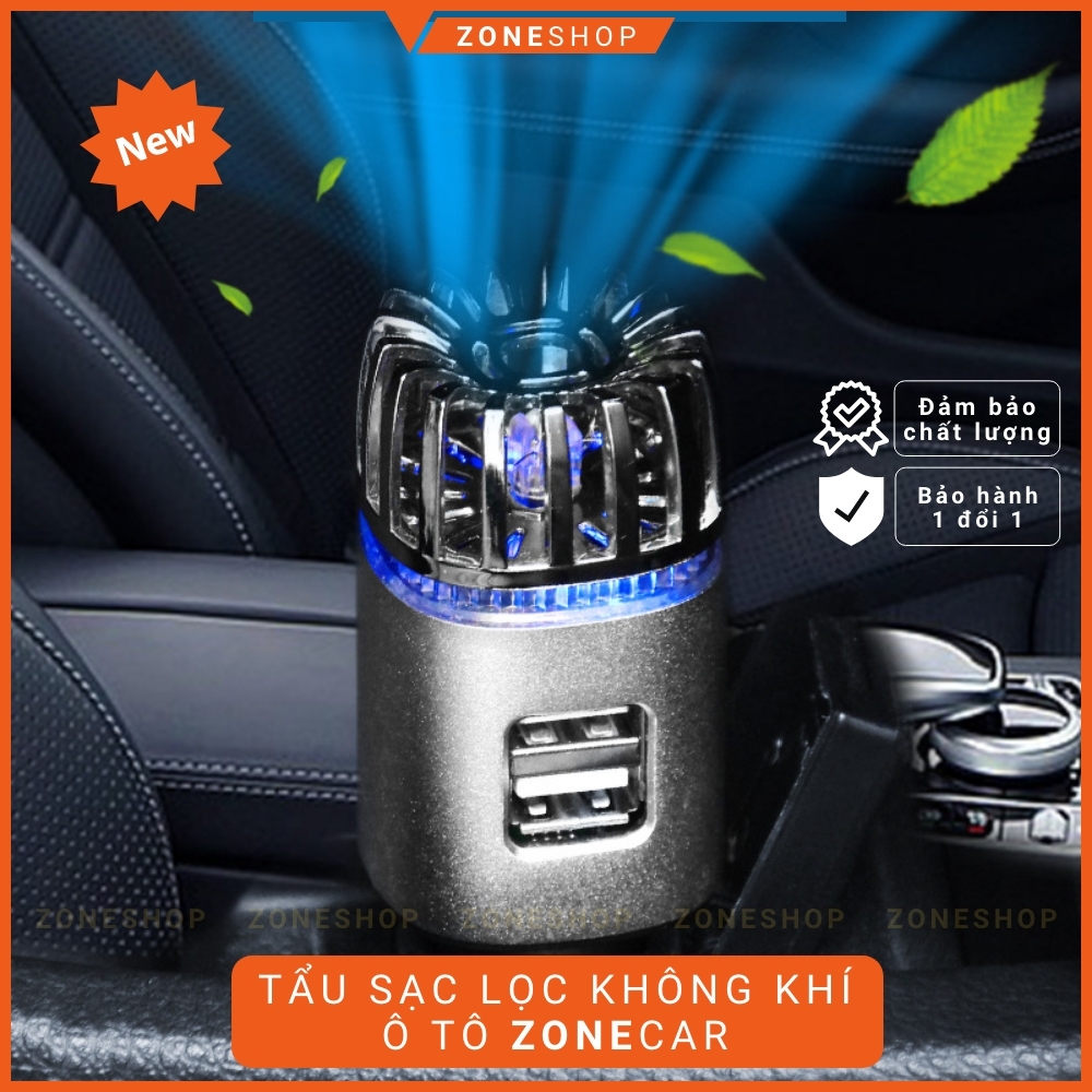 Máy Lọc Không Khí Tạo ION Âm Kiêm Tẩu Sạc cao cấp ZONE CAR Dùng Cho Ô Tô 12V, lọc sạch không khí, khói thuốc [ZONESHOP]