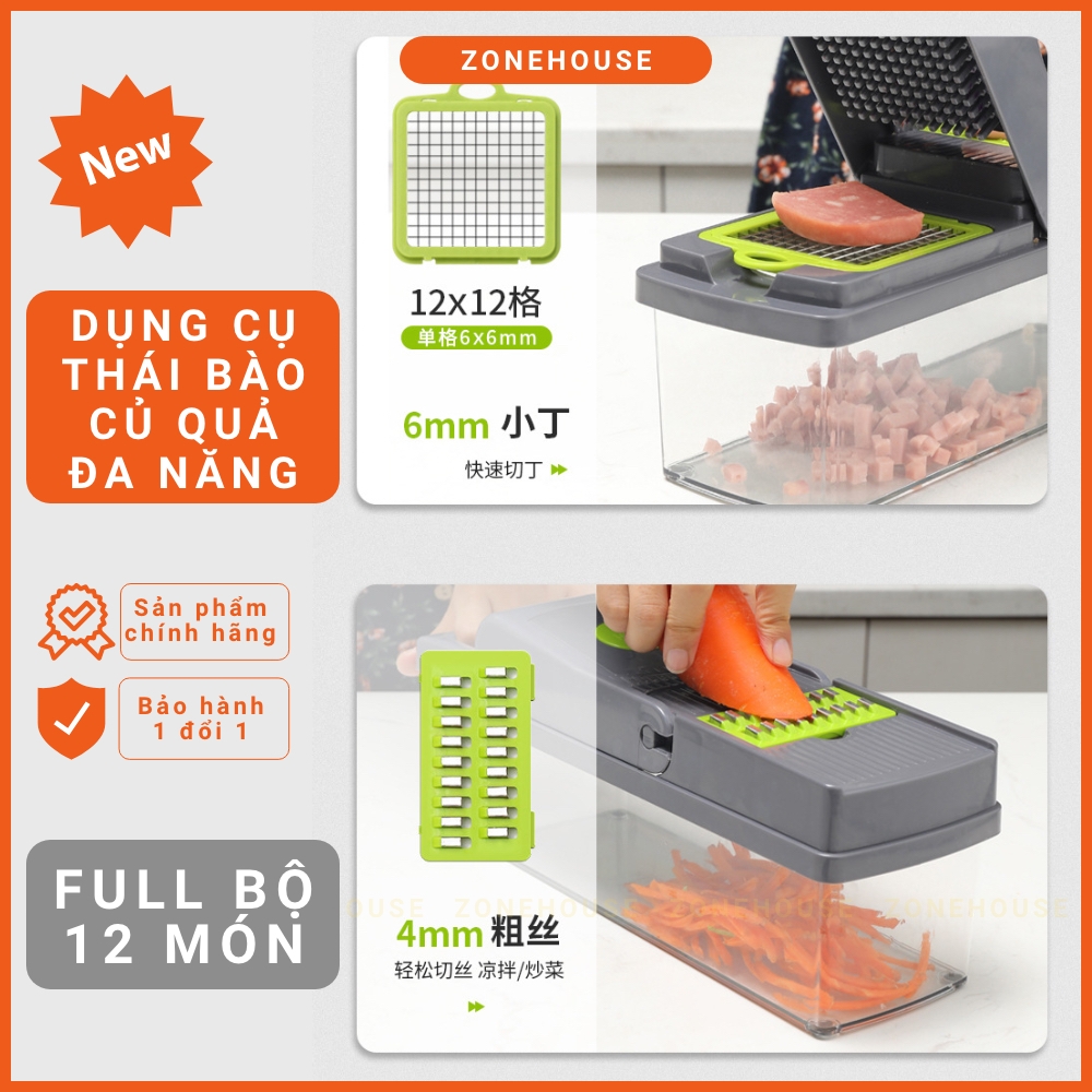 Hộp Cắt Rau Củ Trái Cây ZONEHOUSE, Kèm Lưỡi Dao Nạo Đa Năng, Bộ Cắt Thái Bào Sợi Củ Quả Hạt giá sỉ cực rẻ