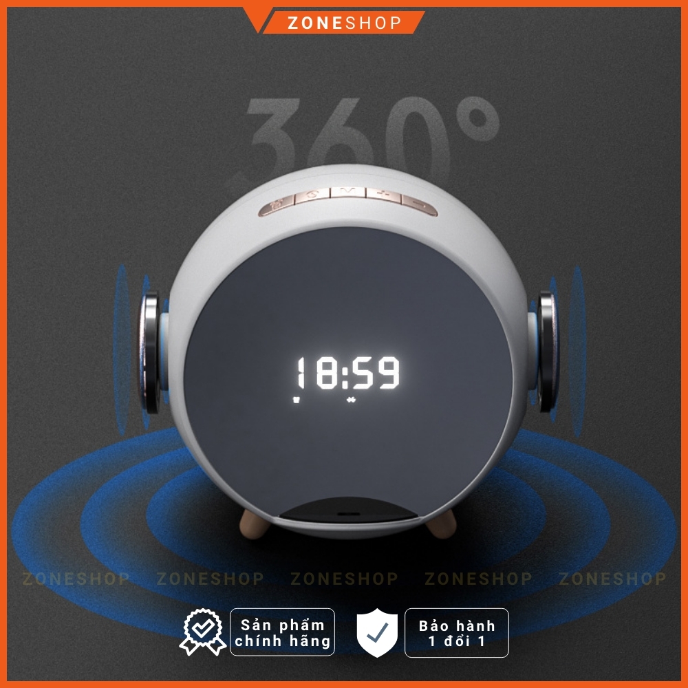 Loa bluetooth đa chức năng ZONEHOUSE, đế sạc điện thoại không dây, đồng hồ báo thức gương, giá đỡ điện, 5in1 [ZONESHOP]