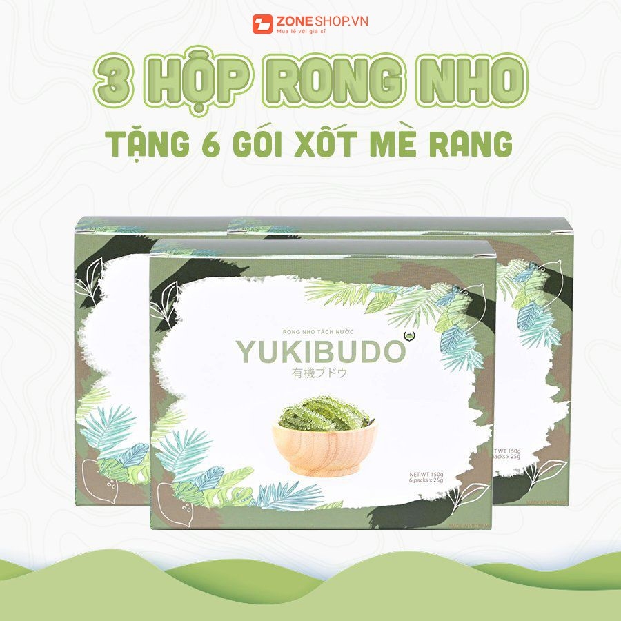 [CHÍNH HÃNG] COMBO 3 hộp rong nho YUKIBUDO tặng kèm 6 gói xốt mè rang, Rong nho tách nước YUKIBUDO - ZONESHOP.VN
