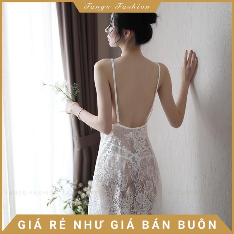 Váy ngủ sexy gợi dục hở, Đầm ngủ gợi cảm hai dây ren kèm quần chip lọt khe, đồ ngủ mặc nhà [TANGO]