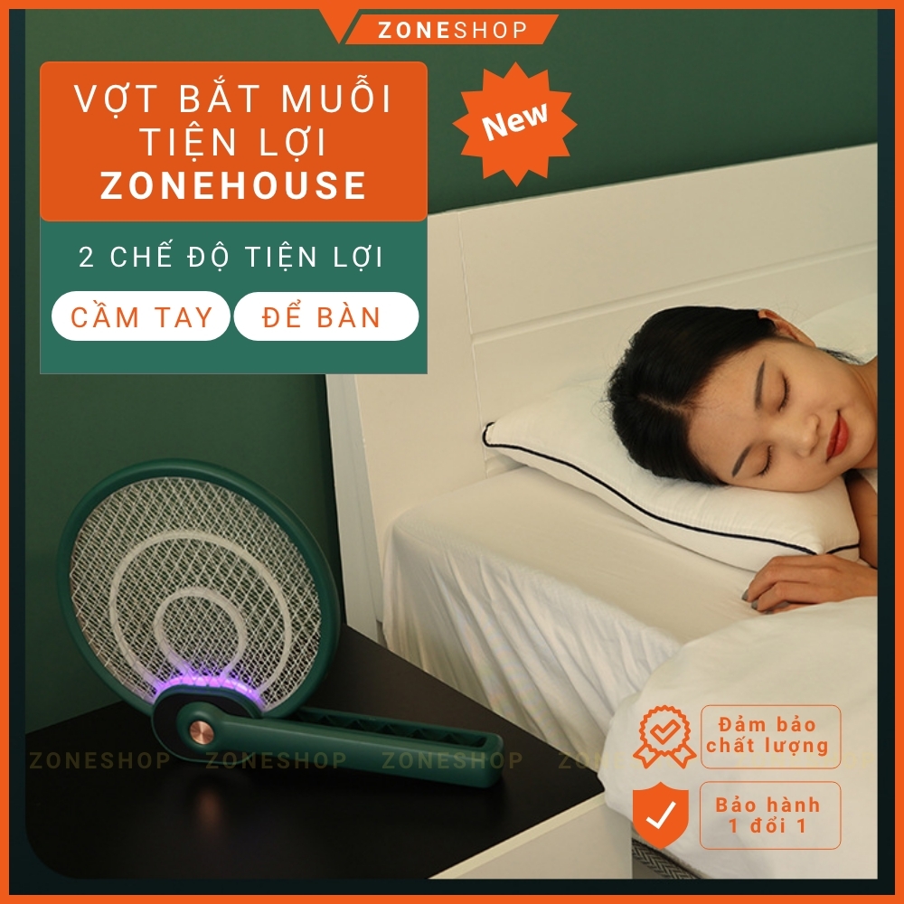 Vợt muỗi để bàn ZONEHOUSE tiện lợi, tự động kiêm đèn bắt muỗi 2 in 1, sạc tích điện, đèn bắt muỗi thông minh  [ZONESHOP]
