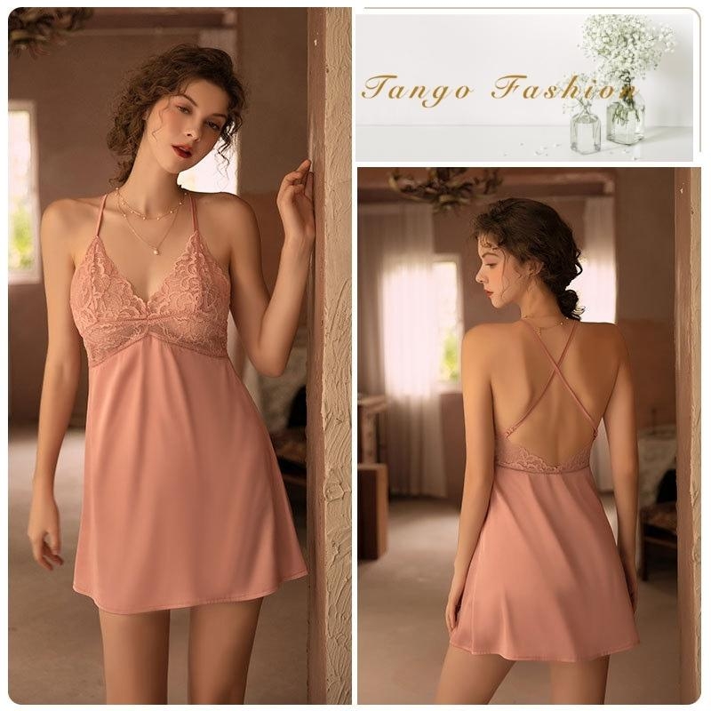 Đồ ngủ sexy gợi cảm, Đầm lụa satin CAO CẤP phối ren thiết kế hở lưng quyến rủ, nhiều size nhiều màu [TANGO FASHION]