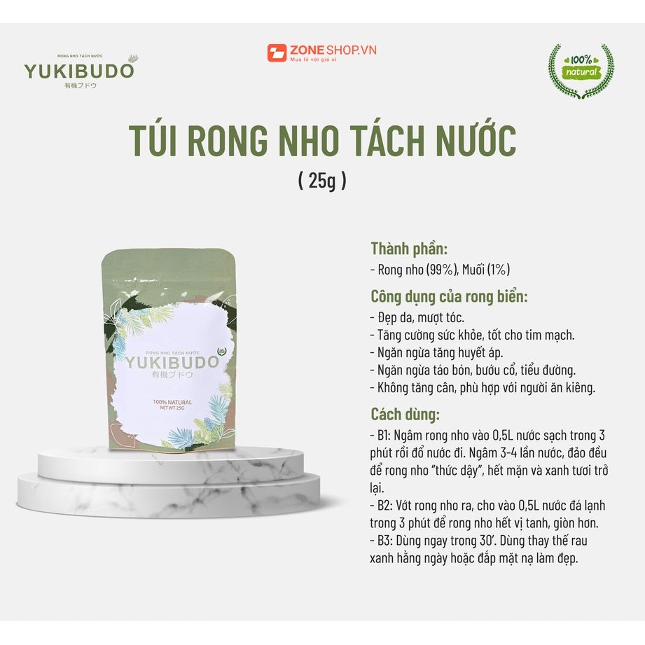 COMBO 2 hộp rong nho tách nước YUKIBUDO tặng kèm 4 gói sốt YUKIBUDO [CHÍNH HÃNG], Rong nho tách nước YUKIBUDO