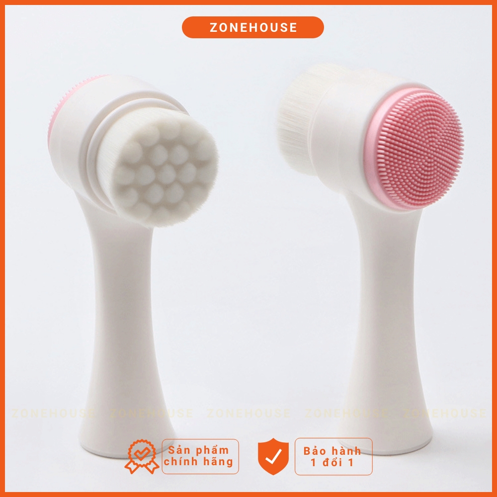 Cây rửa mặt 2 đầu massage sạch sâu ZONEHOUSE, bàn chải rửa mặt Hàn Quốc 2 đầu lông cực mềm và silicon dẻo