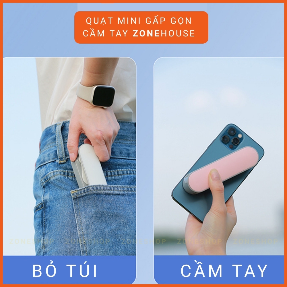 Quạt mini cầm tay gấp gọn sạc pin Xiaomi - ZoneHouse, 2 tốc độ gió, cổng USB, quạt cầm tay và để bàn tiện lợi [ZONESHOP]