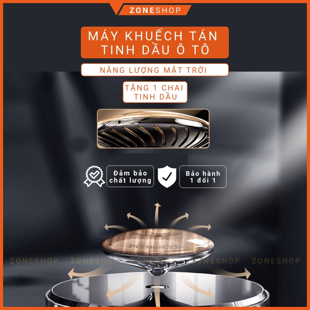 Máy khuếch tán tinh dầu nước hoa xe hơi gỗ xoay năng lượng mặt trời, khuếch tán hương thơm tự nhiên cao cấp Zone Shop
