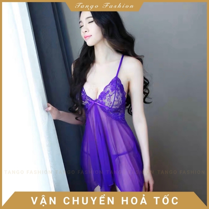 Váy ngủ sexy - Đầm ngủ sexy ren voan mỏng có kèm quần chíp lọt khe [TANGO FASHION]