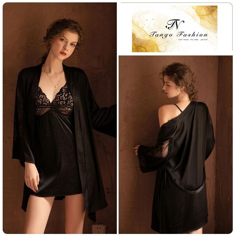 Áo choàng ngủ, Đầm ngủ lụa latin CAO CẤP phối ren quyến rủ, đồ mặc nhà gợi cảm [TANGO FASHION]