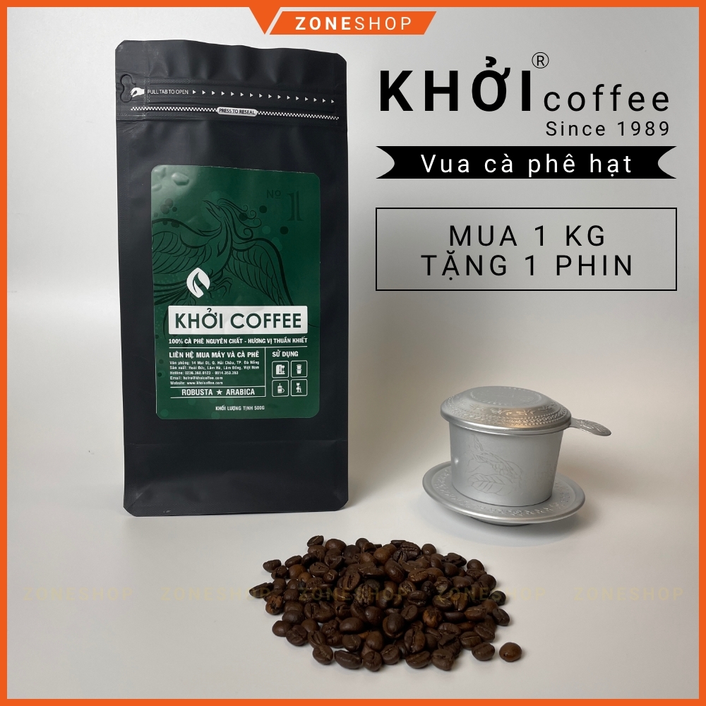 Cà phê hạt nguyên chất [TẶNG MÁY XAY] thương hiệu KHỞI, cà phê bột nguyên chất không pha trộn tẩm ướt [ZONESHOP]