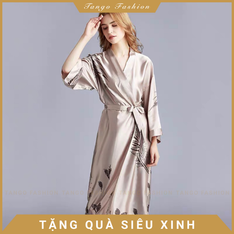 Áo choàng ngủ, váy ngủ lụa kiểu Kimono họa tiết dành cho nữ, áo choàng ngủ quyến rũ lụa Satin [TANGO FASHION]