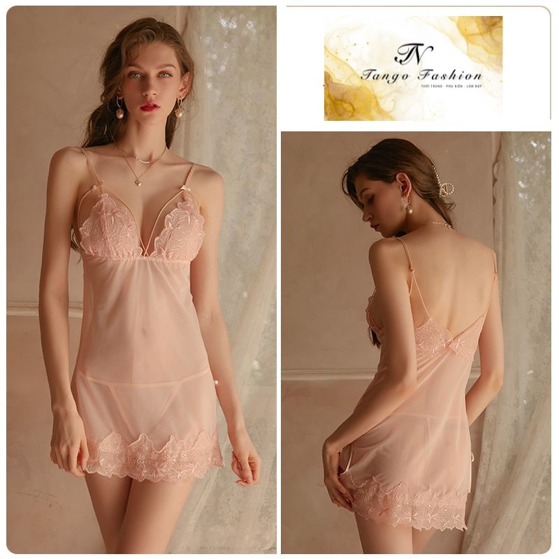 Váy ngủ sexy gợi cảm, Đầm ngủ cao cấp ren xuyên thấu quyến rũ kèm quần chíp lọt khe