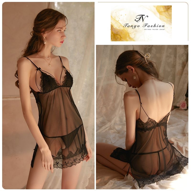 Váy ngủ sexy gợi cảm, Đầm ngủ cao cấp ren xuyên thấu quyến rũ kèm quần chíp lọt khe