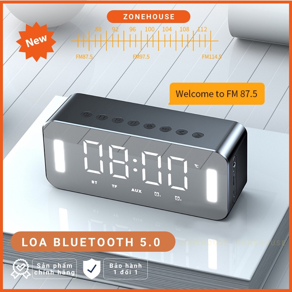 Loa Bluetooth màn hình gương ZH8-NEW, đèn led soi gương, đồng hồ báo thức, đèn ngủ, FM, hát karaoke, chống ồn, Bass căng