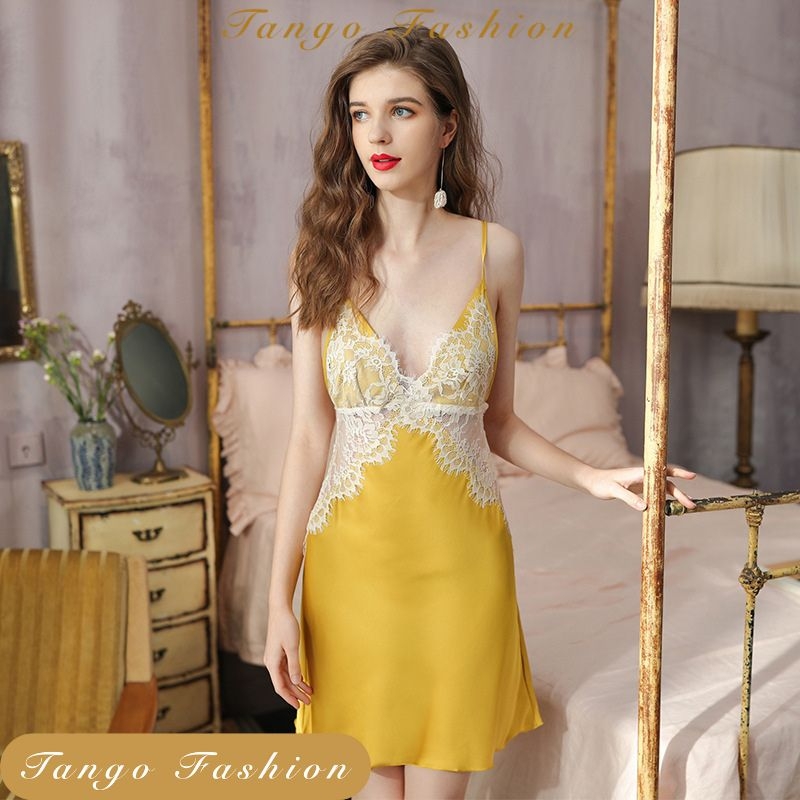 Đầm ngủ sexy lụa phối ren cao cấp váy mặc nhà gợi cảm quyến rũ - TANGO FASHION