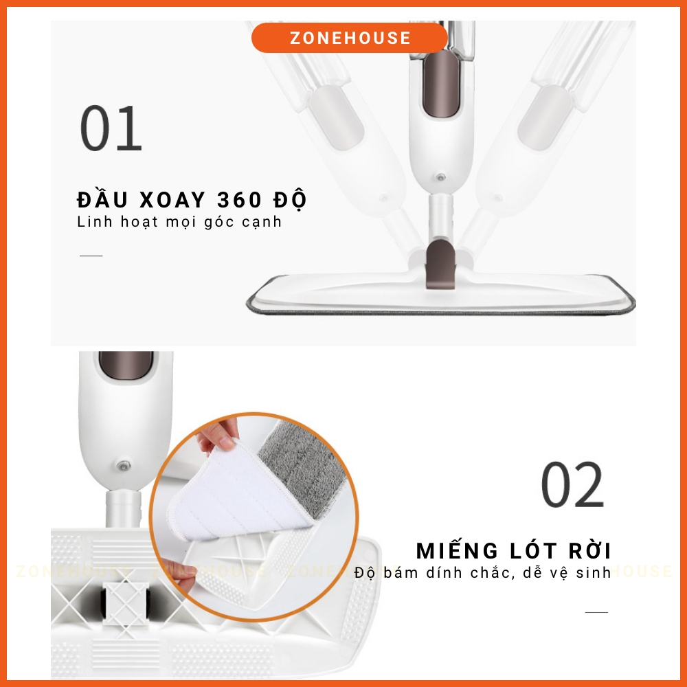 Cây Lau Nhà Xịt Nước Dạng Đứng Aurora ZoneHouse, Cây Lau Nhà Thông Minh, Cao Cấp, Tiện Lợi [Hàng Chính Hãng] ZONESHOP