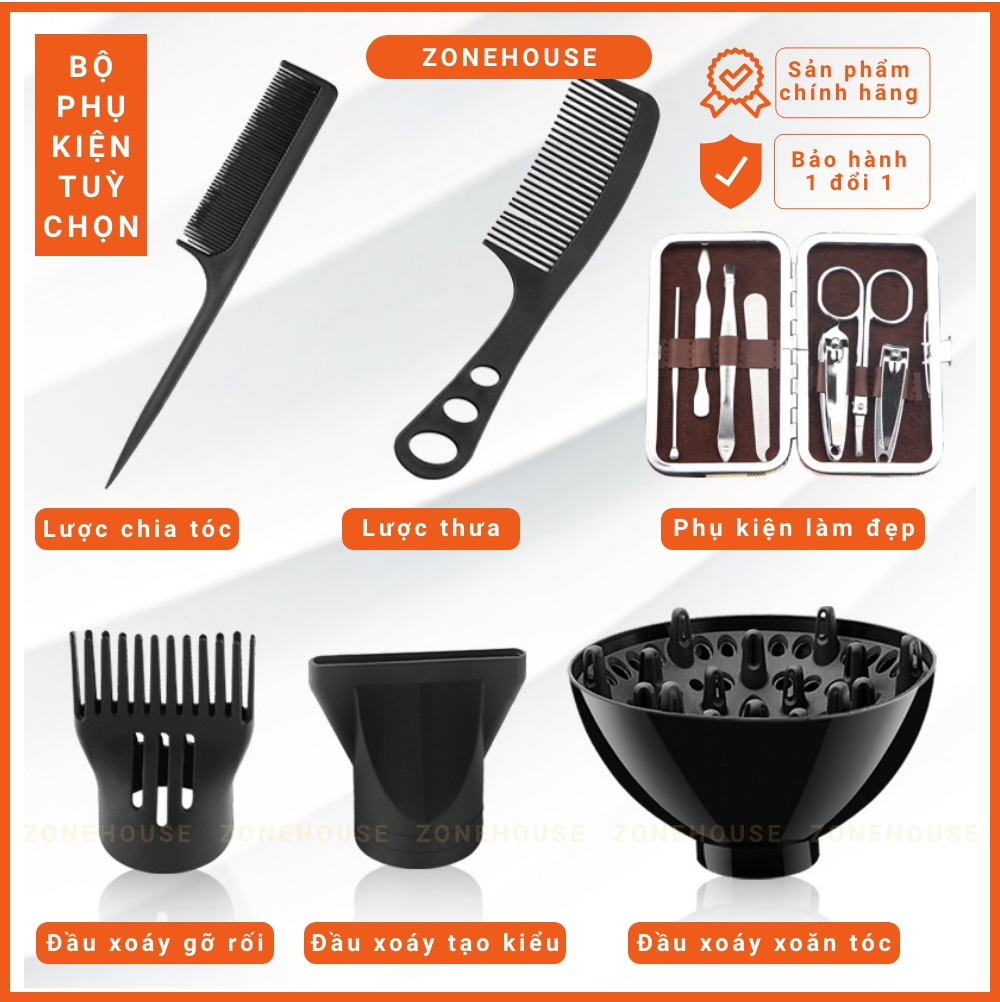 Máy Sấy Tóc Deliya - ZoneHouse, Tặng Kèm 6 Phụ Kiện, máy sấy tạo kiểu tóc chuyên nghiệp, bảo hành 1 đổi 1