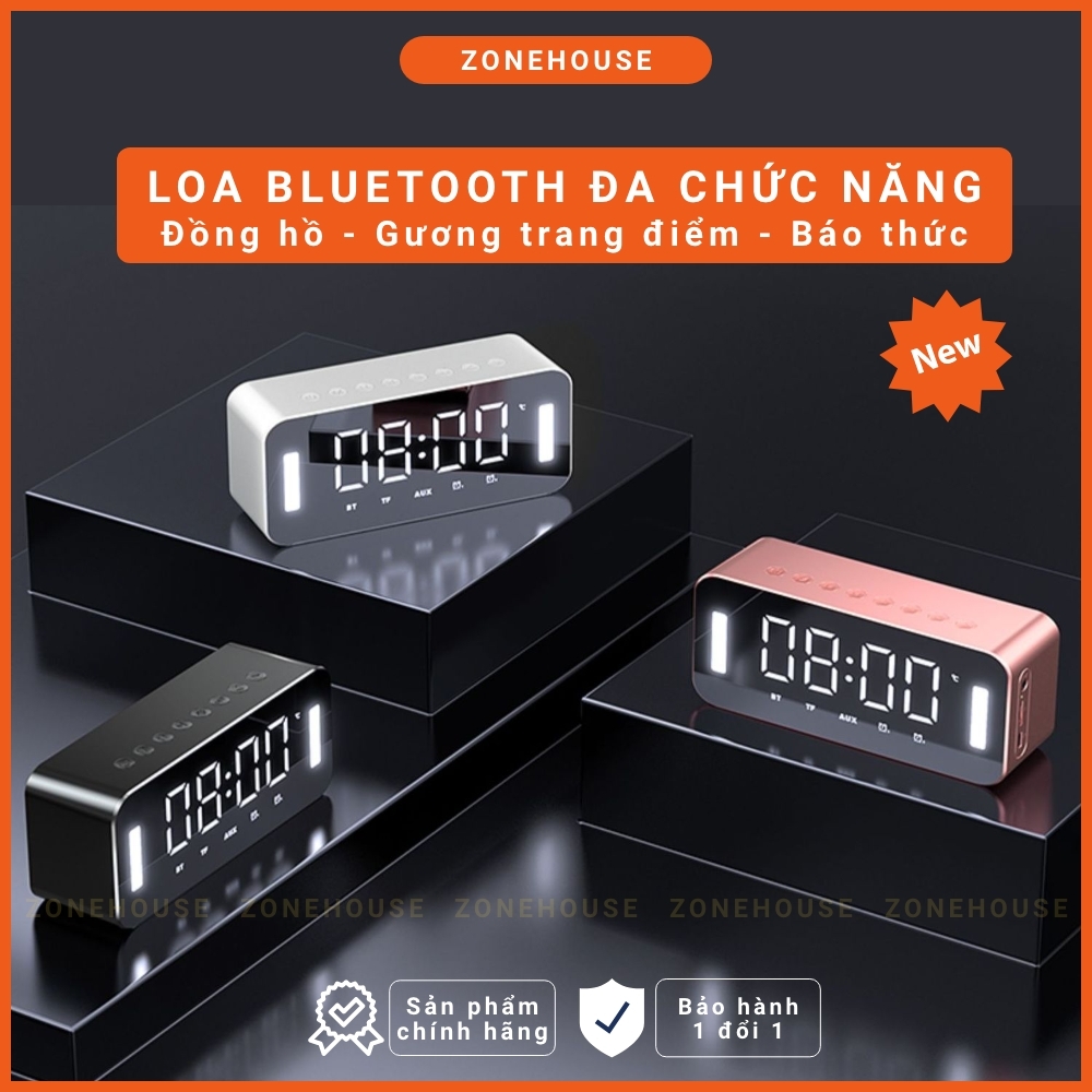 Loa Bluetooth màn hình gương ZH8-NEW, đèn led soi gương, đồng hồ báo thức, đèn ngủ, FM, hát karaoke, chống ồn, Bass căng