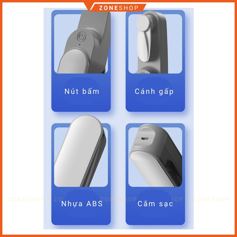 Quạt mini cầm tay gấp gọn sạc pin Xiaomi - ZoneHouse, 2 tốc độ gió, cổng USB, quạt cầm tay và để bàn tiện lợi [ZONESHOP]