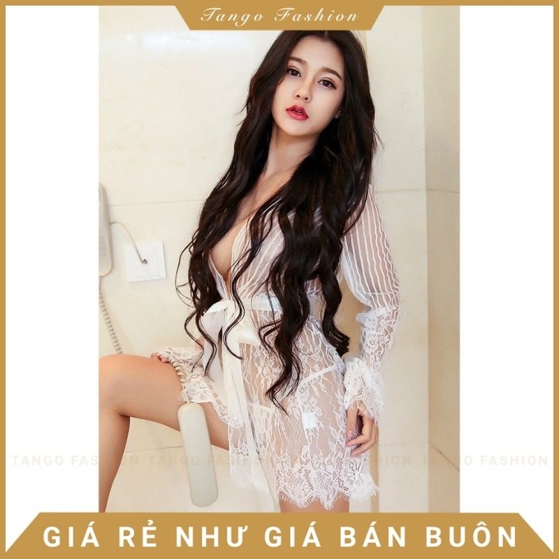 Váy ngủ sexy quyến rủ xuyên thấu TANGO FASHION - Đầm ngủ ren voan choàng thắt dây + Quần chip lọt khe gợi cảm