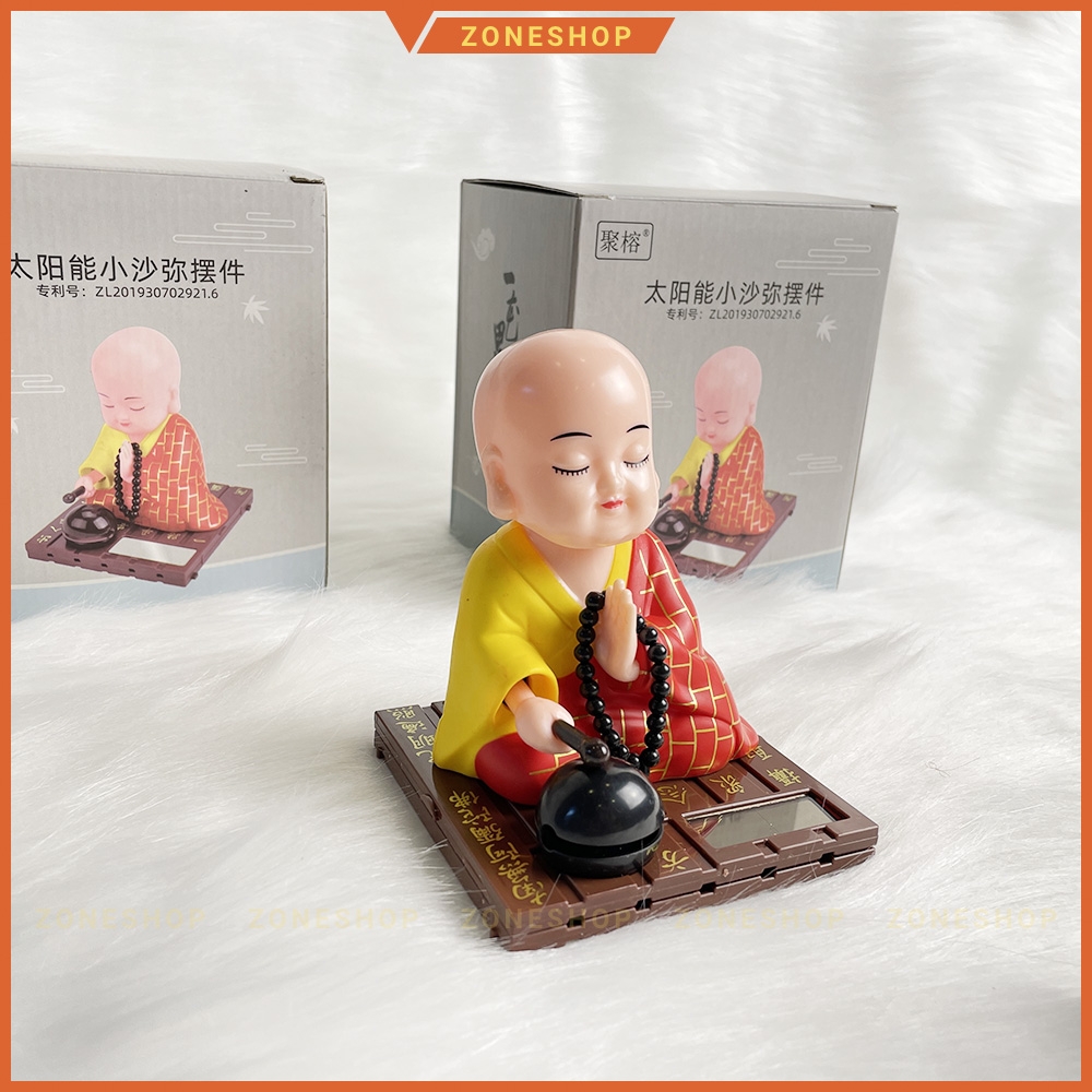 Tượng Chú Tiểu Gõ Mõ Tụng Kinh năng lượng mặt trời, Mang Lại May Mắn, Bình An, Tài Lộc - [ZONESHOP] Chú tiểu gõ mõ