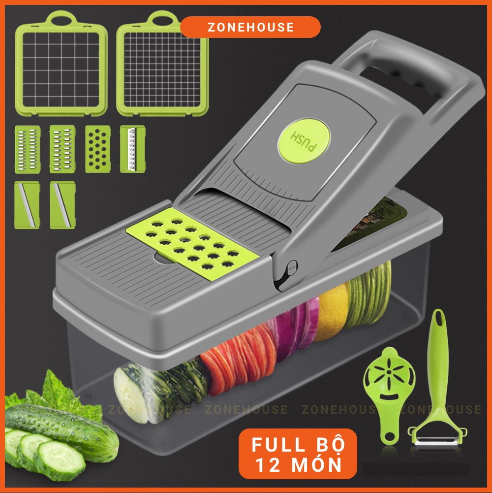 Hộp Cắt Rau Củ Trái Cây ZONEHOUSE, Kèm Lưỡi Dao Nạo Đa Năng, Bộ Cắt Thái Bào Sợi Củ Quả Hạt giá sỉ cực rẻ