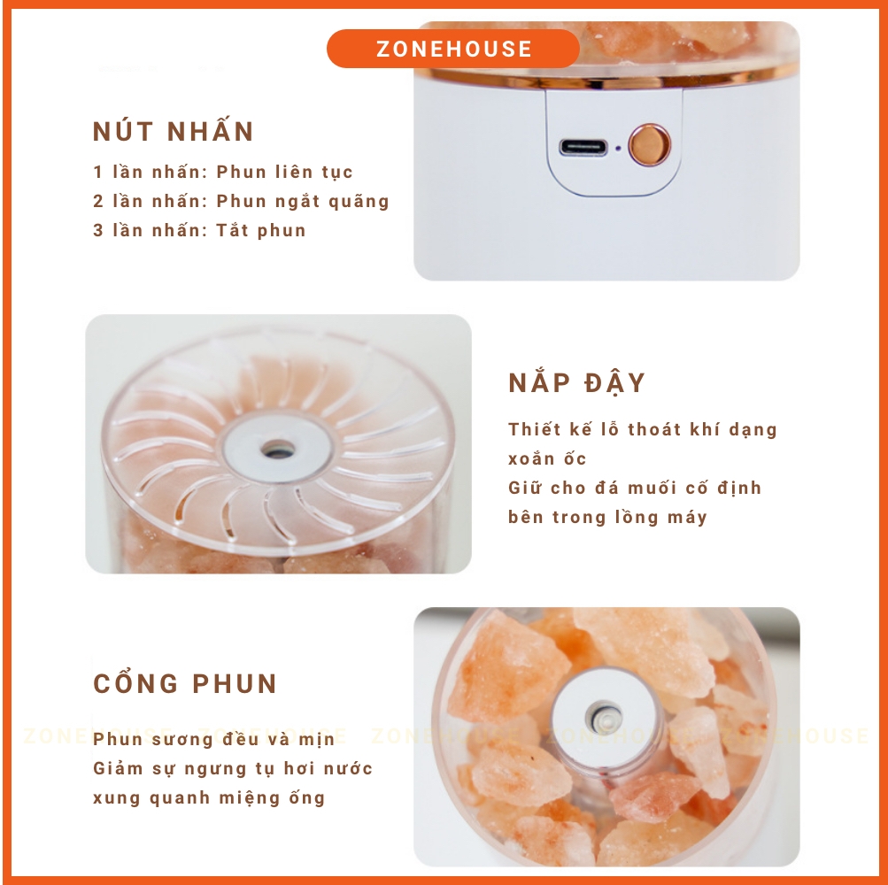 Máy xông tinh dầu đá muối Himalaya ZONEHOUSE, đá muối tự nhiên, đèn xông tinh dầu ô tô, văn phòng, nhà ở