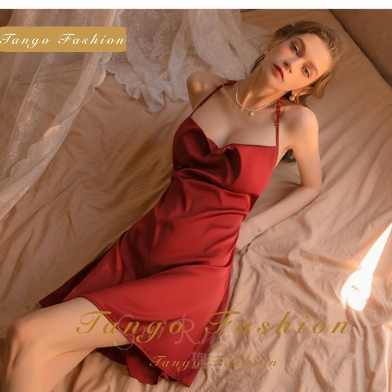 Váy ngủ sexy, Đầm lụa satin CAO CẤP thiết kế phối ren hở lưng quyến rủ, TANGO FASHION Shop chuyên đồ ngủ