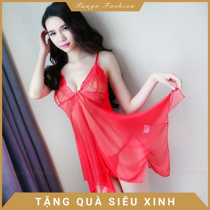 Váy ngủ sexy - Đầm ngủ sexy ren voan mỏng có kèm quần chíp lọt khe [TANGO FASHION]