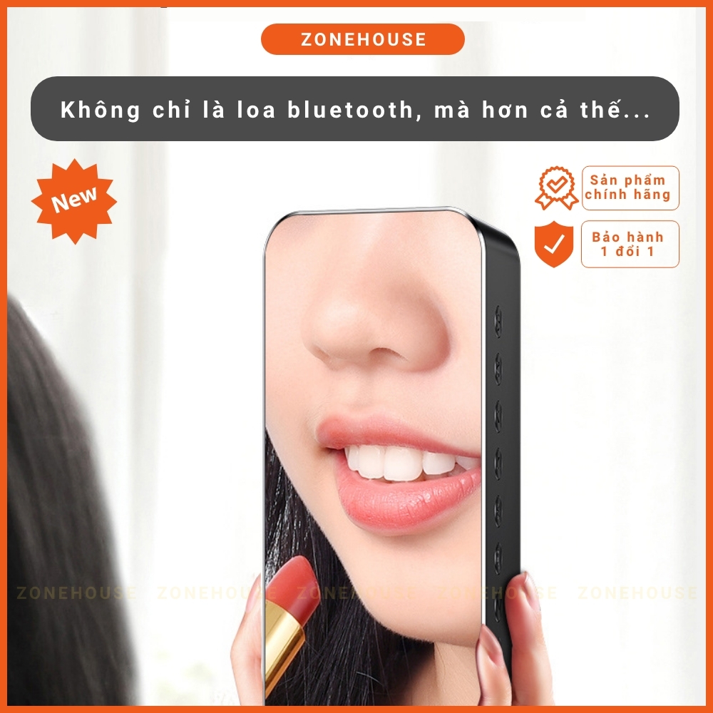 Loa Bluetooth màn hình gương ZH8-NEW, đèn led soi gương, đồng hồ báo thức, đèn ngủ, FM, hát karaoke, chống ồn, Bass căng