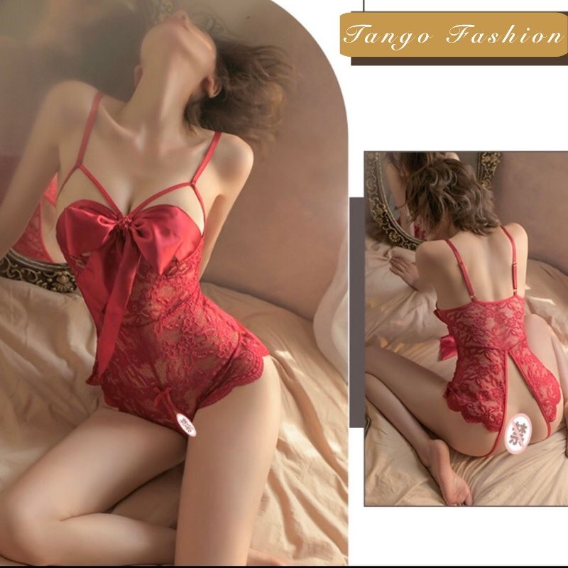 Đầm Ngủ Bodysuit Ren, đồ ngủ sexy cosplay xuyên thấu gợi cảm cho nữ phối nơ ngực