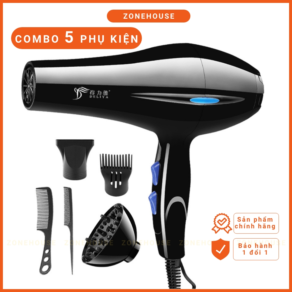 Máy Sấy Tóc Deliya - ZoneHouse, Tặng Kèm 6 Phụ Kiện, máy sấy tạo kiểu tóc chuyên nghiệp, bảo hành 1 đổi 1