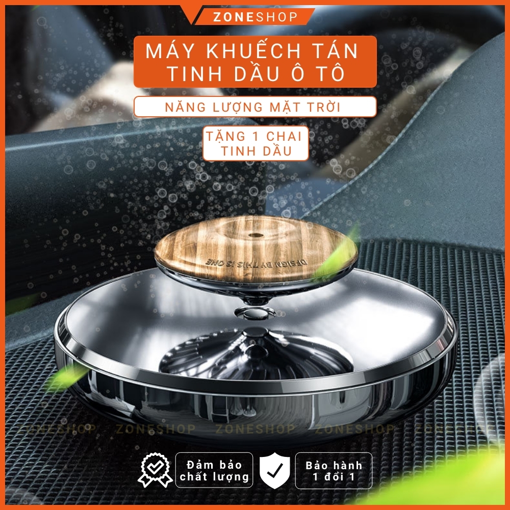 Máy khuếch tán tinh dầu nước hoa xe hơi gỗ xoay năng lượng mặt trời, khuếch tán hương thơm tự nhiên cao cấp Zone Shop