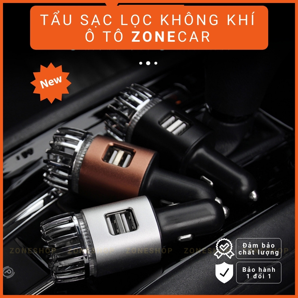Máy Lọc Không Khí Tạo ION Âm Kiêm Tẩu Sạc cao cấp ZONE CAR Dùng Cho Ô Tô 12V, lọc sạch không khí, khói thuốc [ZONESHOP]