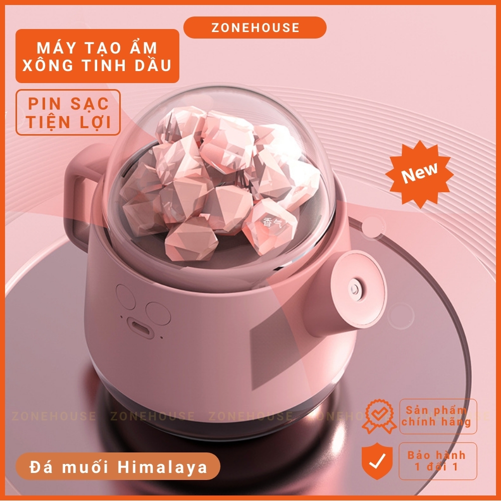 Máy xông tinh dầu bình nước đá muối Himalaya ZONEHOUSE New, đá muối tự nhiên, đèn xông tinh dầu văn phòng [ZONESHOP]