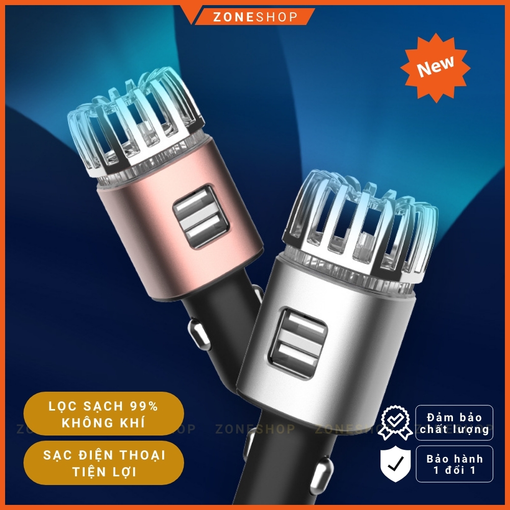 Máy Lọc Không Khí Tạo ION Âm Kiêm Tẩu Sạc cao cấp ZONE CAR Dùng Cho Ô Tô 12V, lọc sạch không khí, khói thuốc [ZONESHOP]