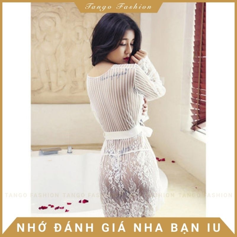 Váy ngủ sexy quyến rủ xuyên thấu TANGO FASHION - Đầm ngủ ren voan choàng thắt dây + Quần chip lọt khe gợi cảm