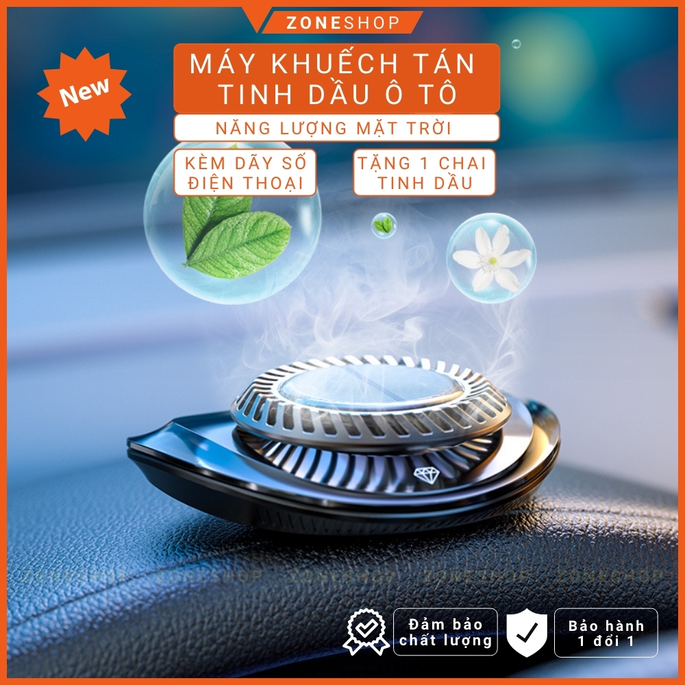 Tinh dầu nước hoa xe tự động khuếch tán năng lượng mặt trời xoay vòng hiện kèm bảng số điện thoại ô tô Zone Shop