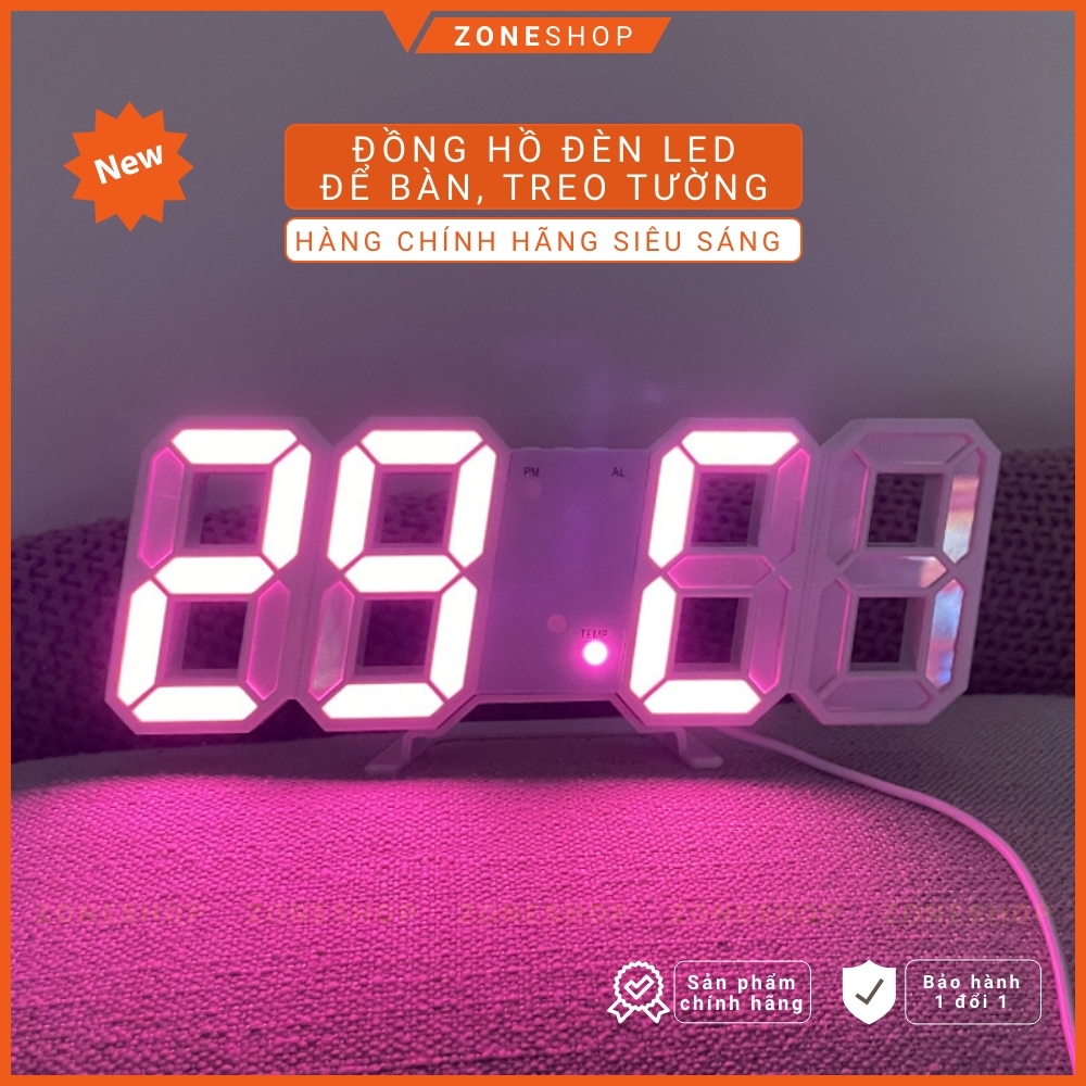 Đồng Hồ LED 3D Để Bàn, Treo Tường Thông Minh ZONEHOUSE Smart Clock Với Chức Năng Báo Thức, Nhiệt Độ, Cảm Biến [ZONESHOP]