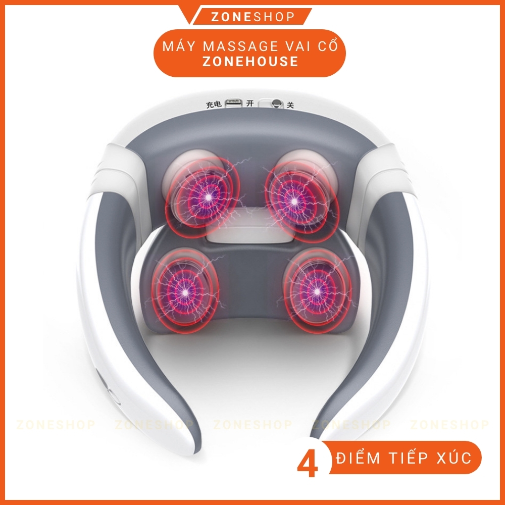 Máy massage cổ vai gáy cột sống xung điện ZONEHOUSE, 4 đầu tiếp xúc công nghệ Nhật Bản, 9 chế độ massage [ZONESHOP]