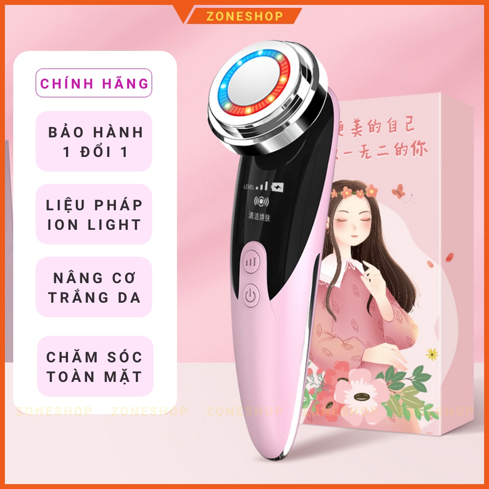 Máy massage mặt cầm tay ION 4 chế độ, 2 nguồn ánh sáng, chăm sóc da mặt ion light, sóng âm - SP Chính hãng [ZONESHOP]