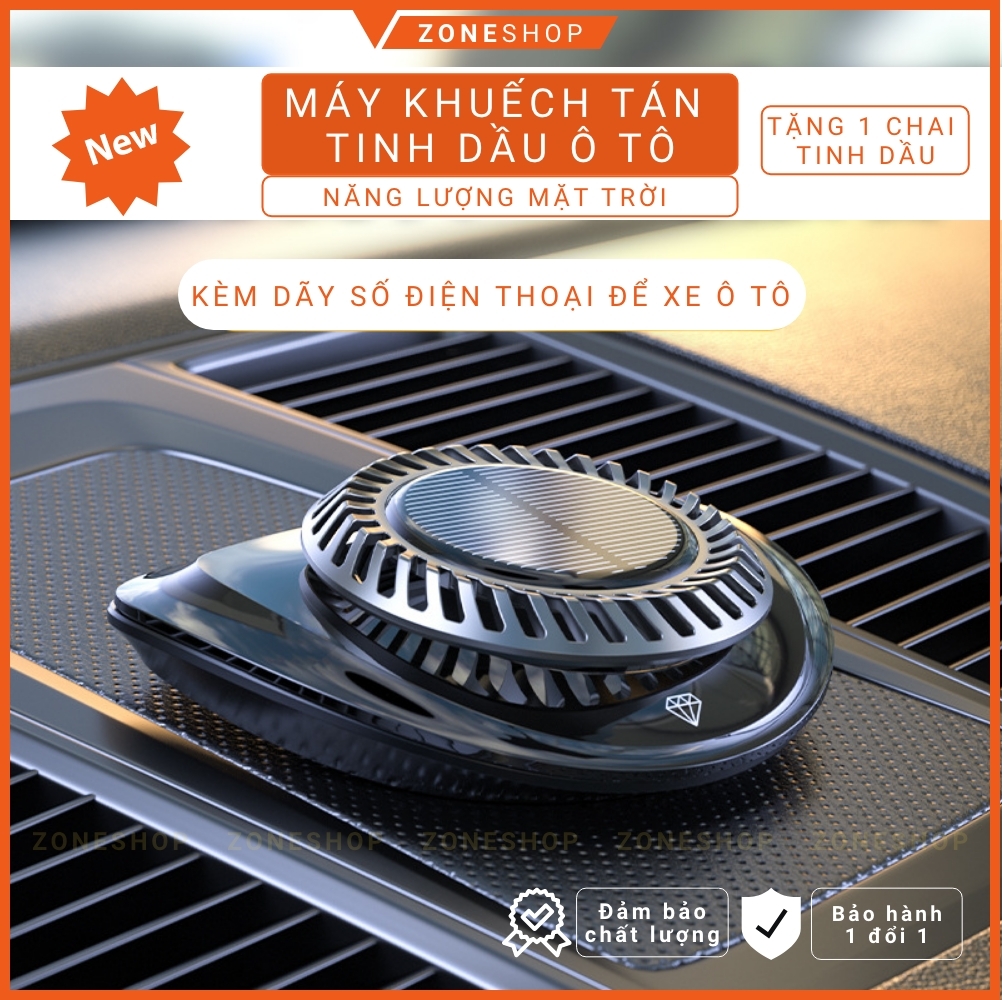 Tinh dầu nước hoa xe tự động khuếch tán năng lượng mặt trời xoay vòng hiện kèm bảng số điện thoại ô tô Zone Shop