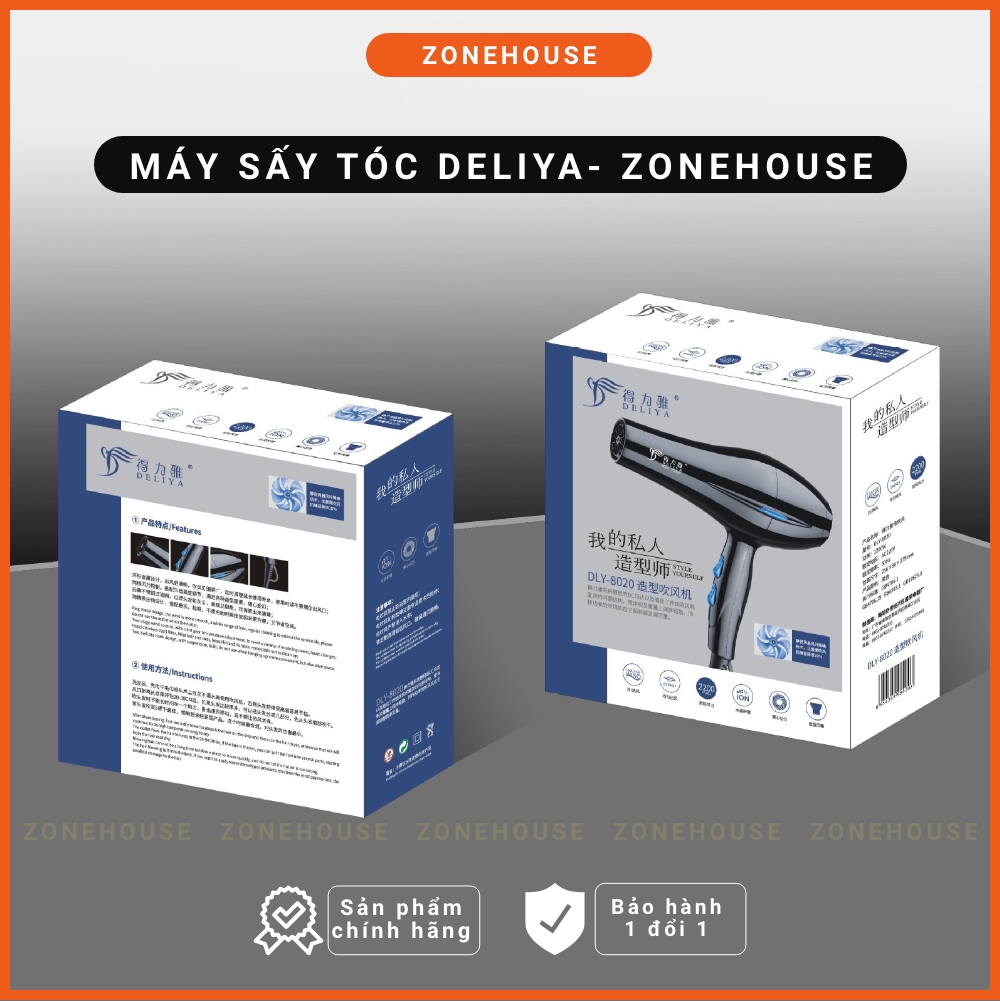 Máy Sấy Tóc Deliya - ZoneHouse, Tặng Kèm 6 Phụ Kiện, máy sấy tạo kiểu tóc chuyên nghiệp, bảo hành 1 đổi 1