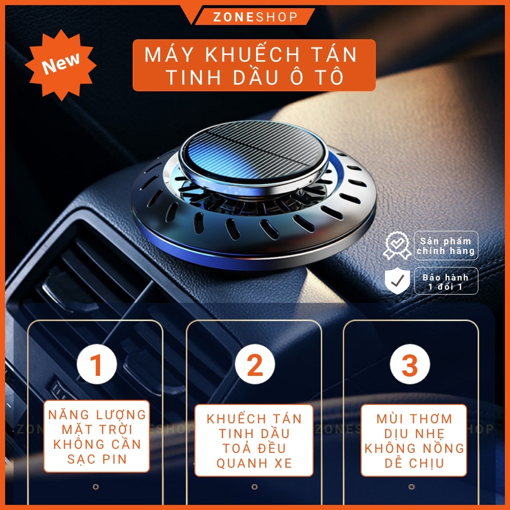 Máy khuếch tán tinh dầu nước hoa xe ô tô năng lượng mặt trời ZONEHOUSE, kiểu UFO, máy xoay toả hương tinh dầu [ZONESHOP]
