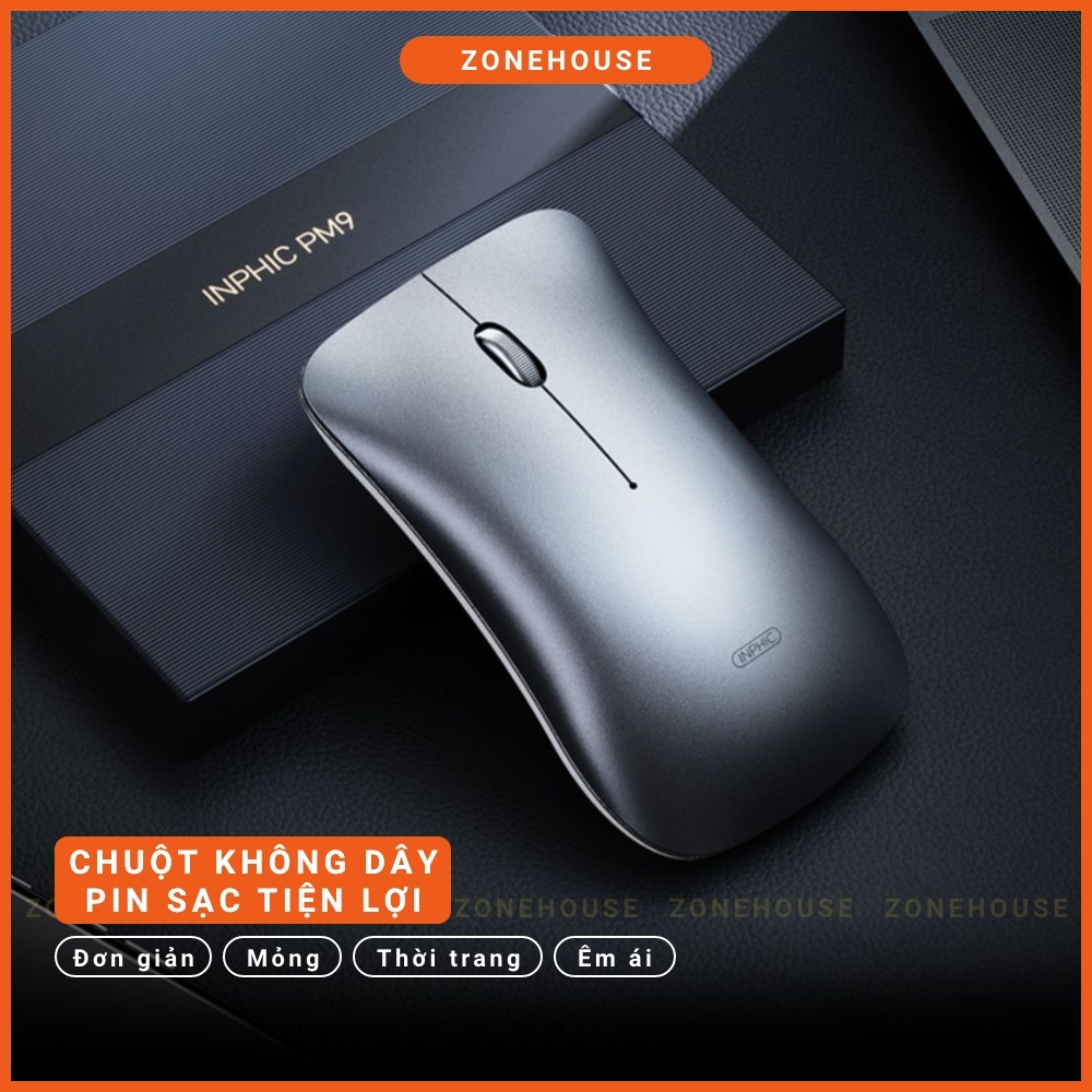 Chuột Bluetooth Wifi INPHIC PM9BS Chính hãng, Phong Cách Macbook, Có Thể Sạc Lại, 3 chế độ BT5.0/3.0+2.4Ghz - ZONESHOP
