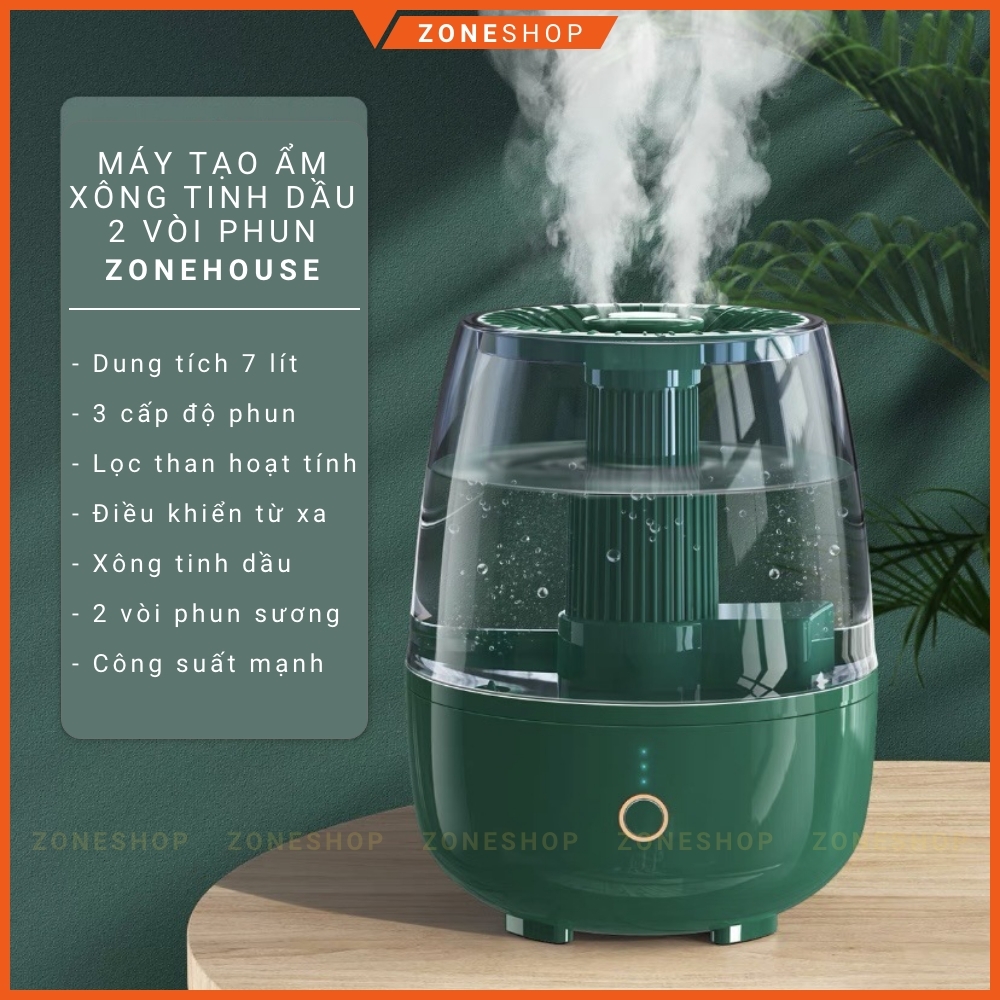 Máy xông tinh dầu tạo ẩm ZONEHOUSE vòi phun kép mạnh mẽ, xông xả chanh, hoa quả, tạo ion thơm phòng [ZONESHOP]