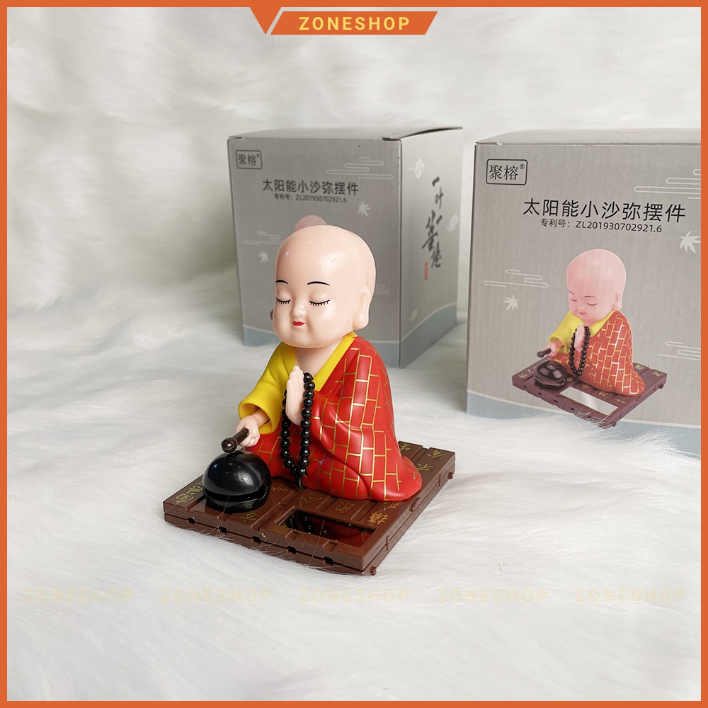 Tượng Chú Tiểu Gõ Mõ Tụng Kinh năng lượng mặt trời, Mang Lại May Mắn, Bình An, Tài Lộc - [ZONESHOP] Chú tiểu gõ mõ
